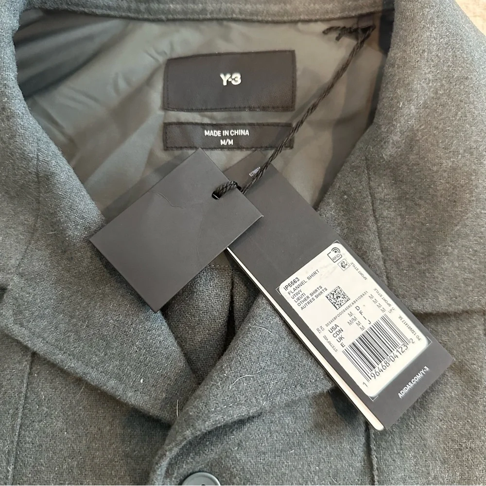 Y-3 Adidas Utilitarian Charcoal Gray Green Button-Up flannel Shirt Jacket